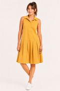 Soft Mustard Yellow Pleated Cotton Dress