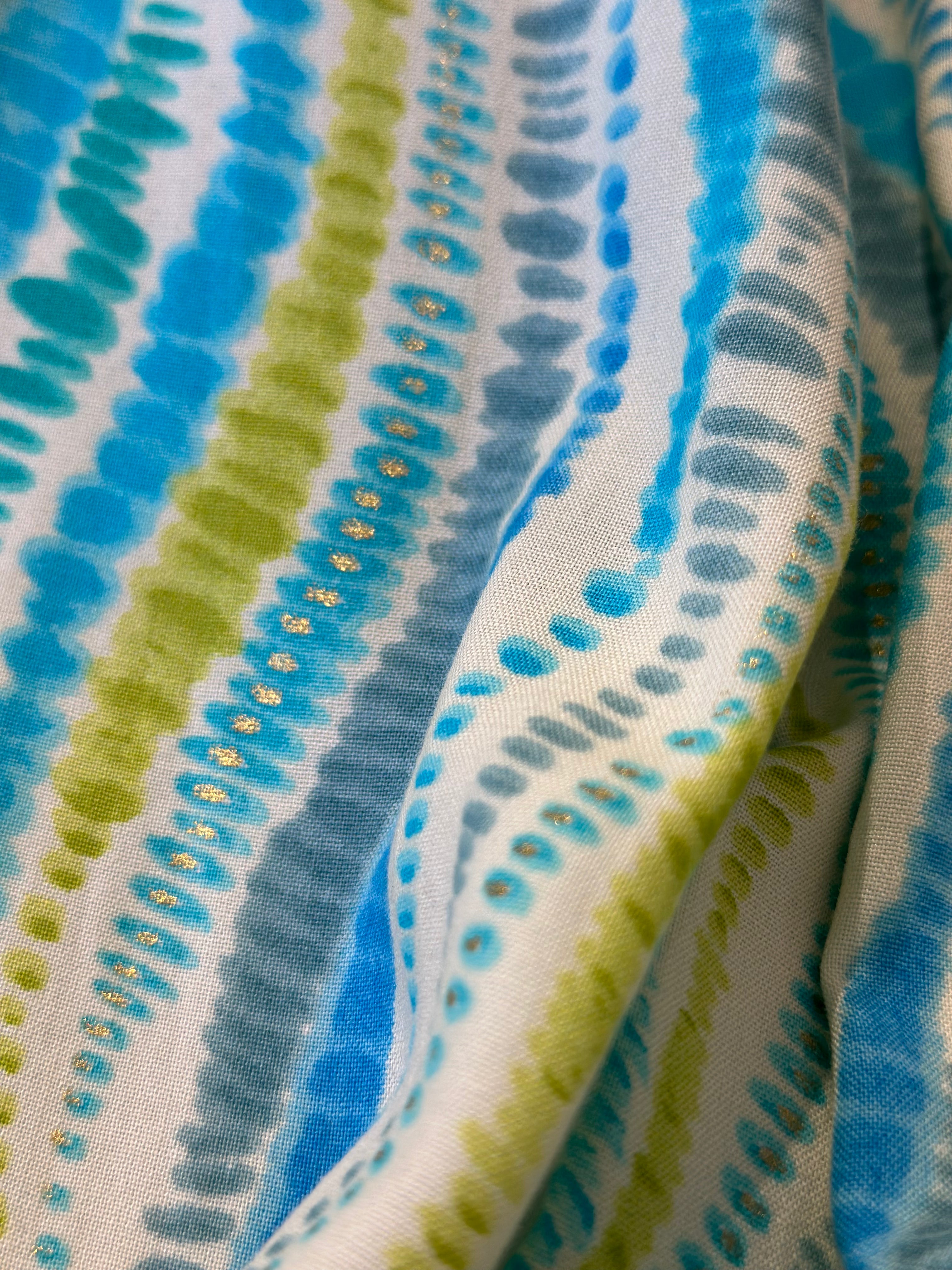 Blue Green Wave Print Viscose Maxi Dress