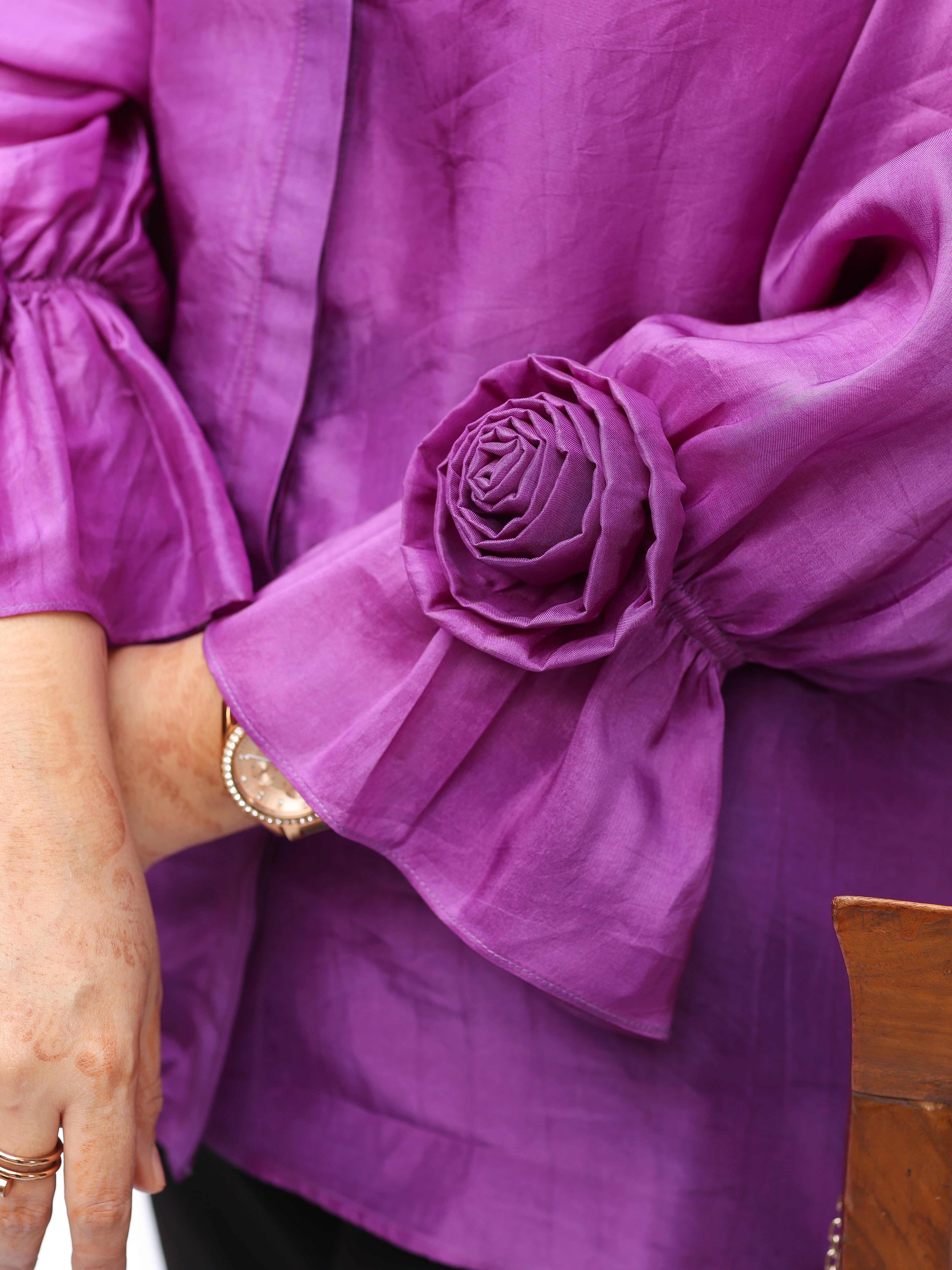 Purple Silk Chinese Collar Shirt