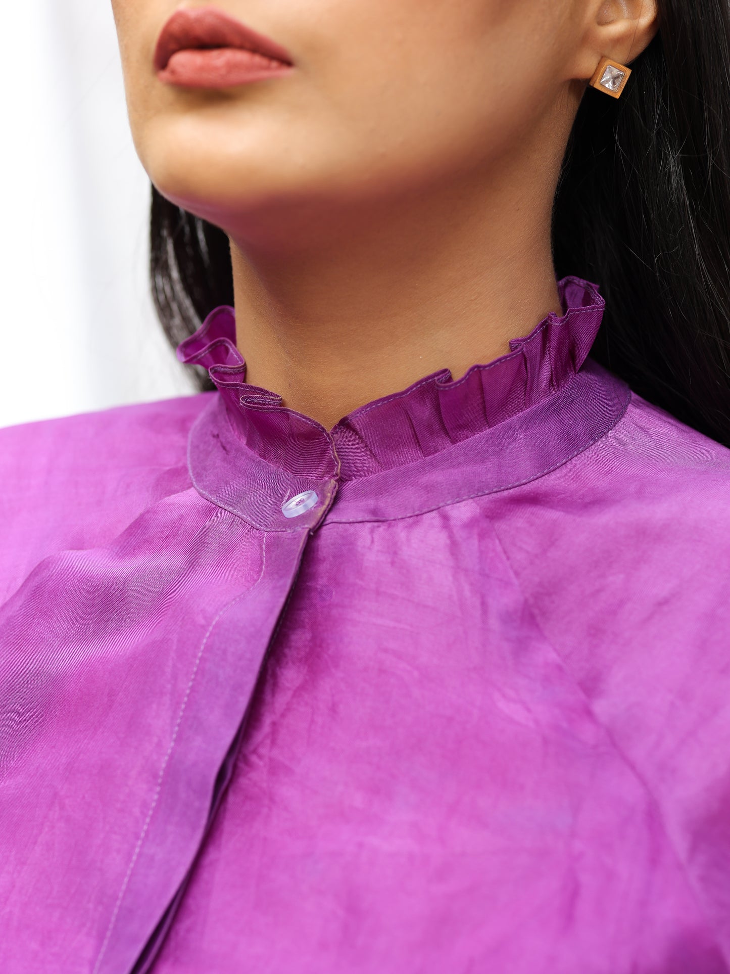 Purple Silk Chinese Collar Shirt