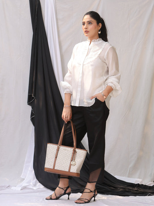 Ivory Silk Organza Pintuck Shirt
