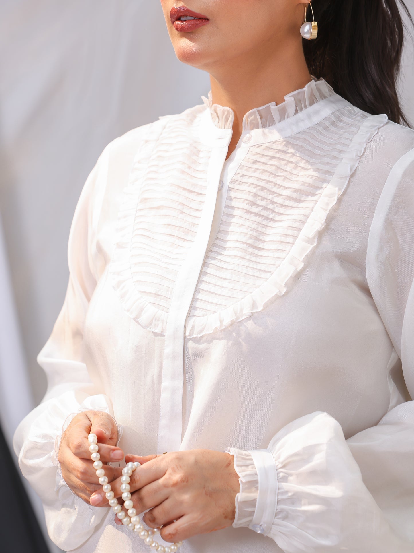 Ivory Silk Organza Pintuck Shirt