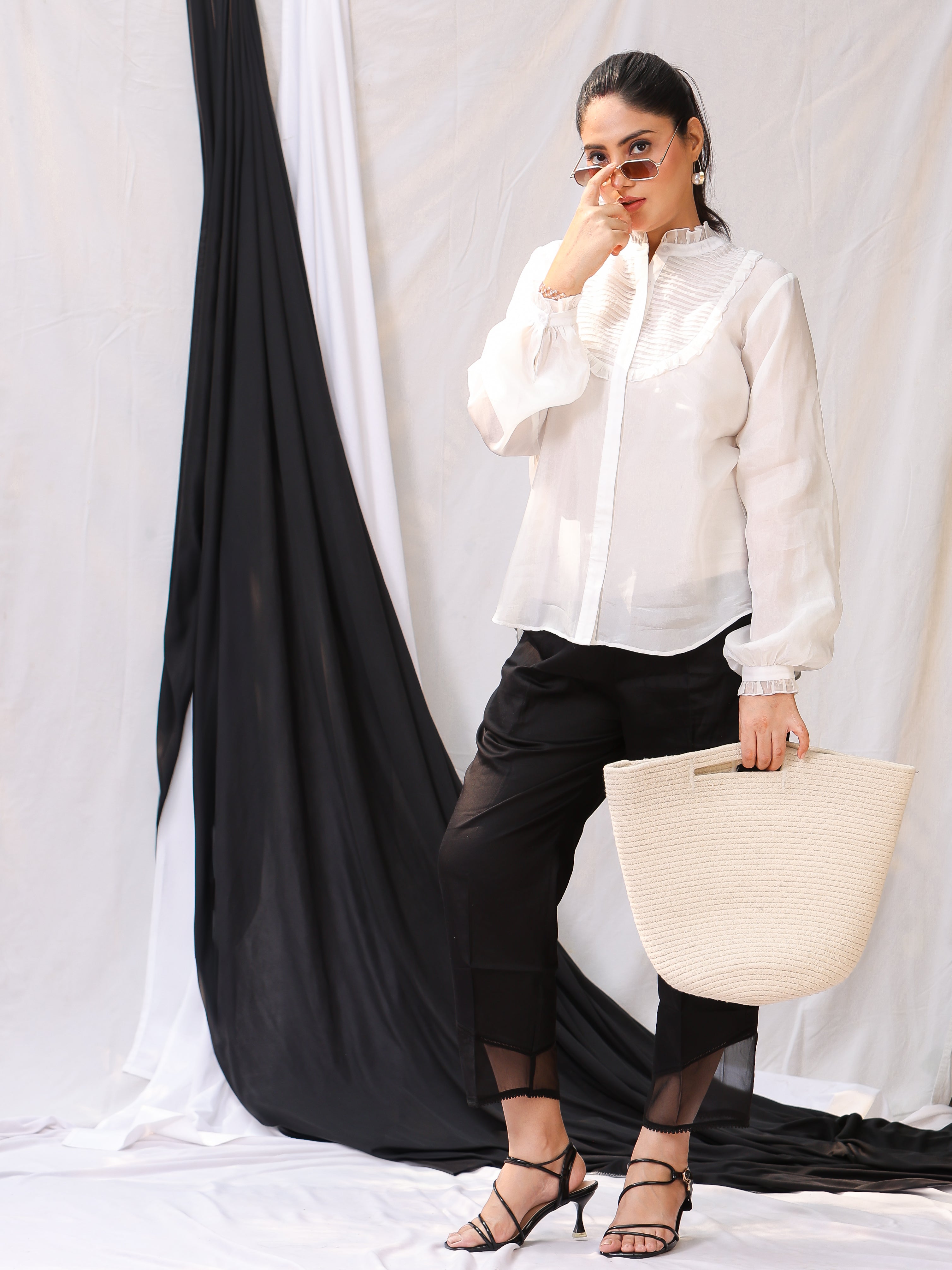 Ivory Silk Organza Pintuck Shirt