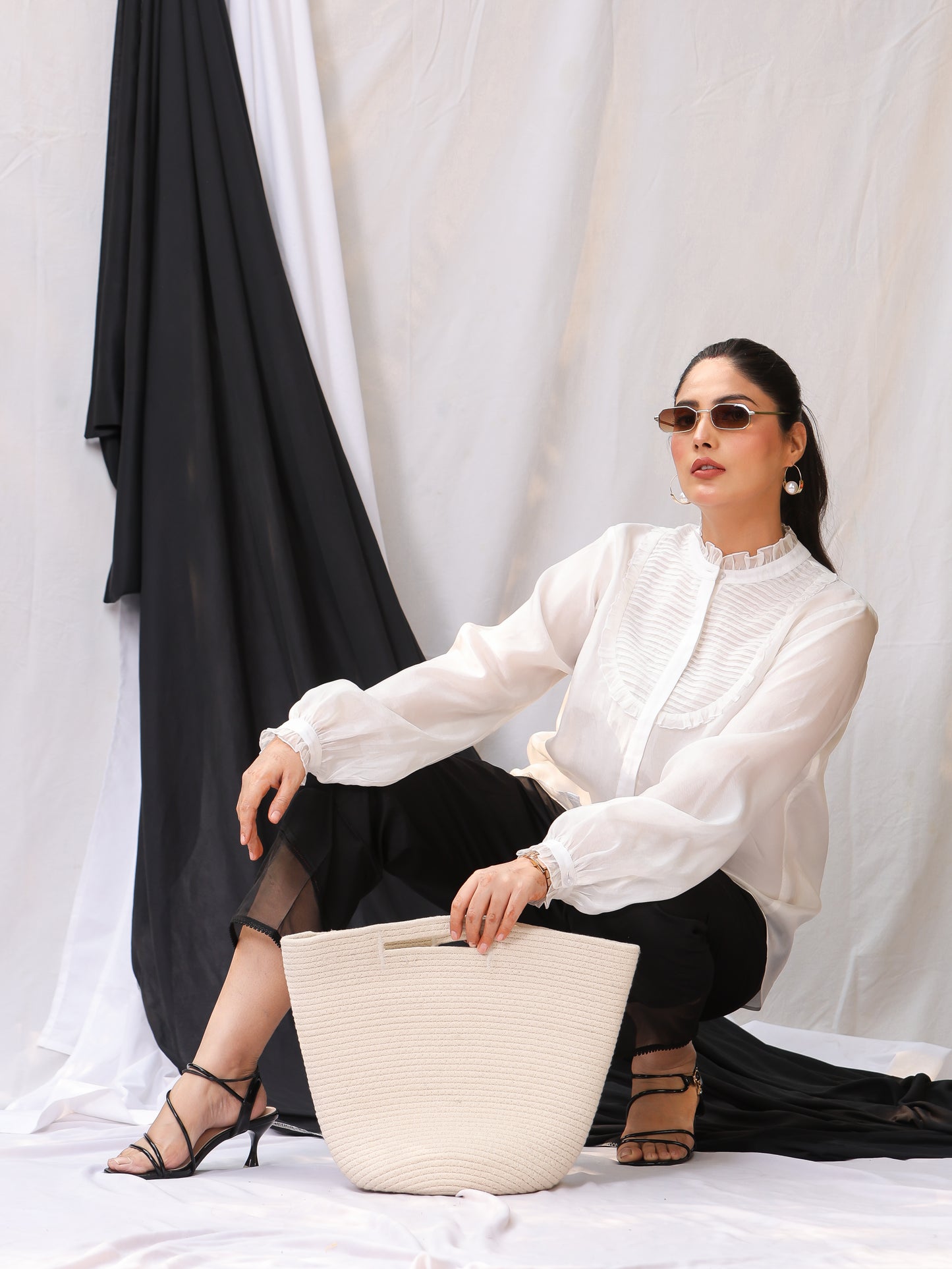 Ivory Silk Organza Pintuck Shirt