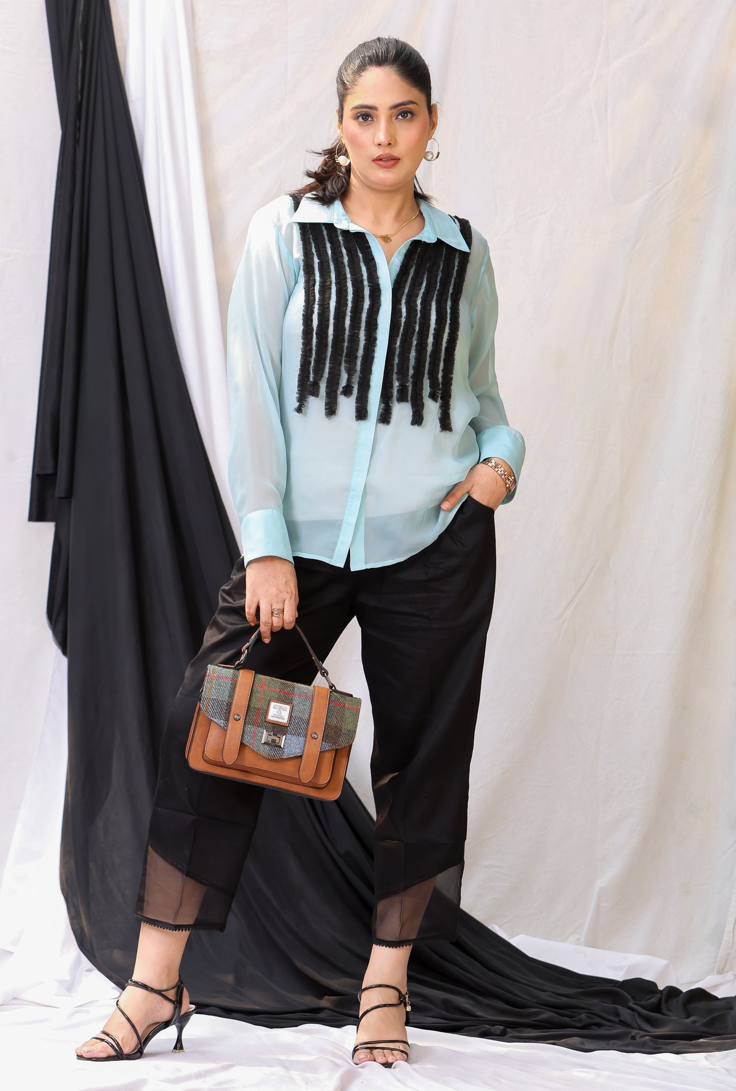 Sea Blue Organza Frill Shirt