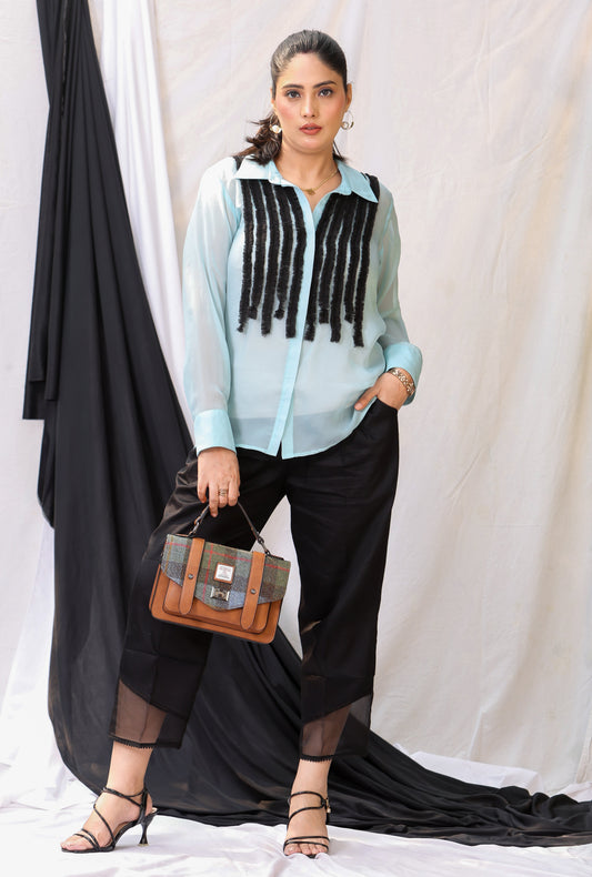 Sea Blue Organza Frill Shirt