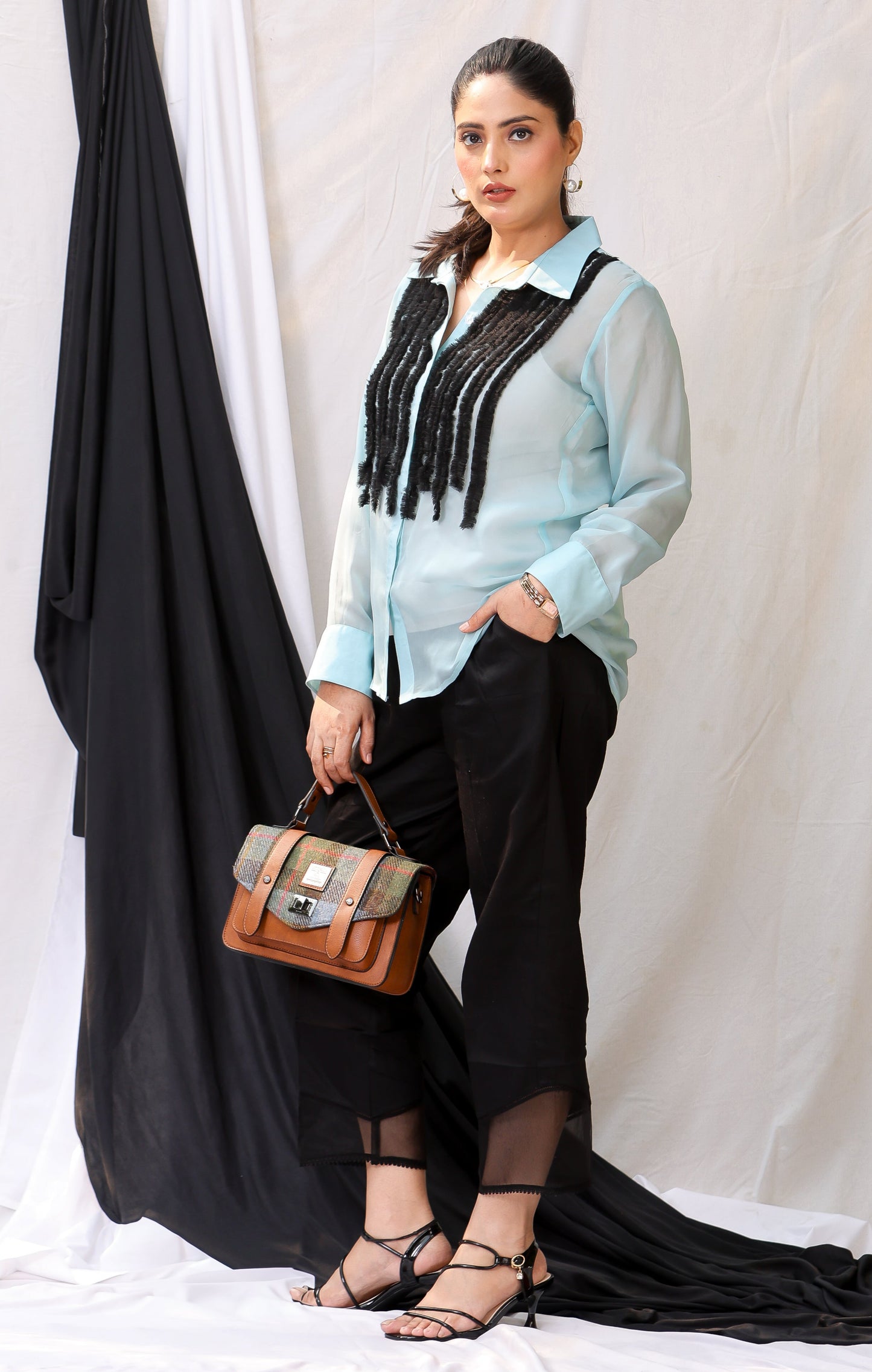 Sea Blue Organza Frill Shirt