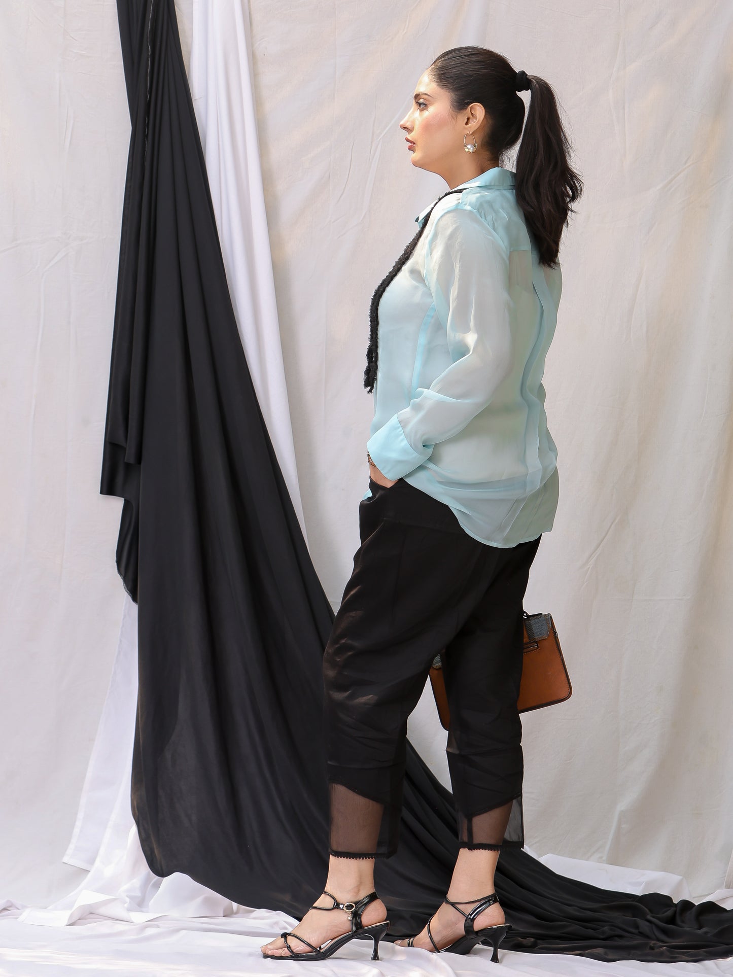 Sea Blue Organza Frill Shirt