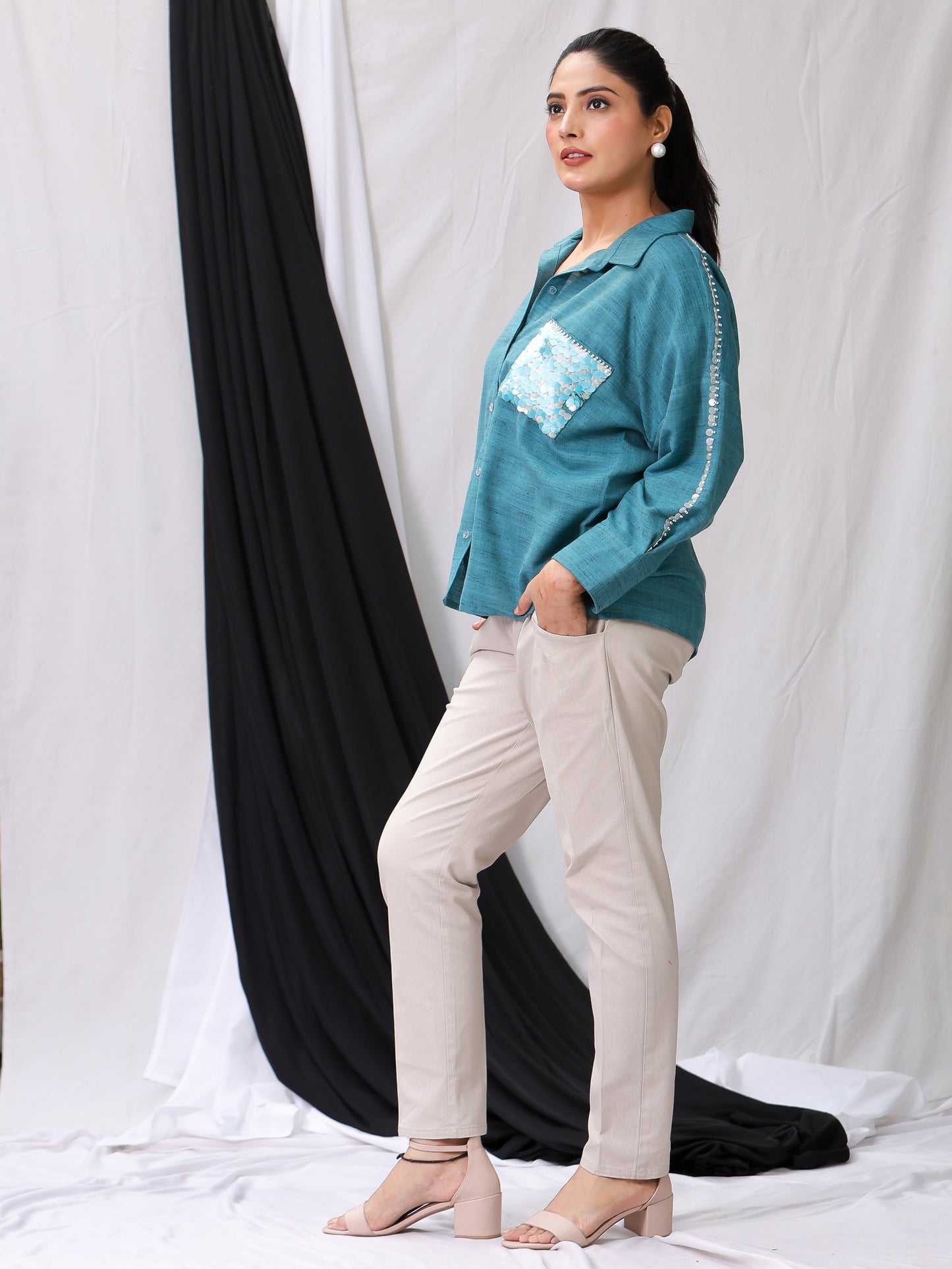 Rusty Blue Silk Oversized Shirt