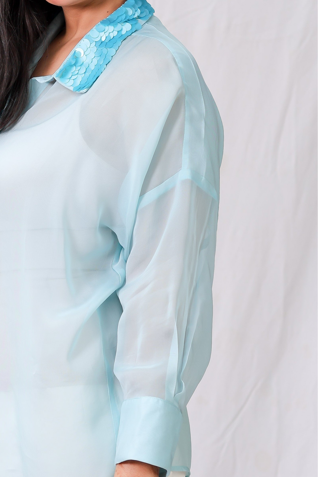 Sea Blue Silk Organza Shirt