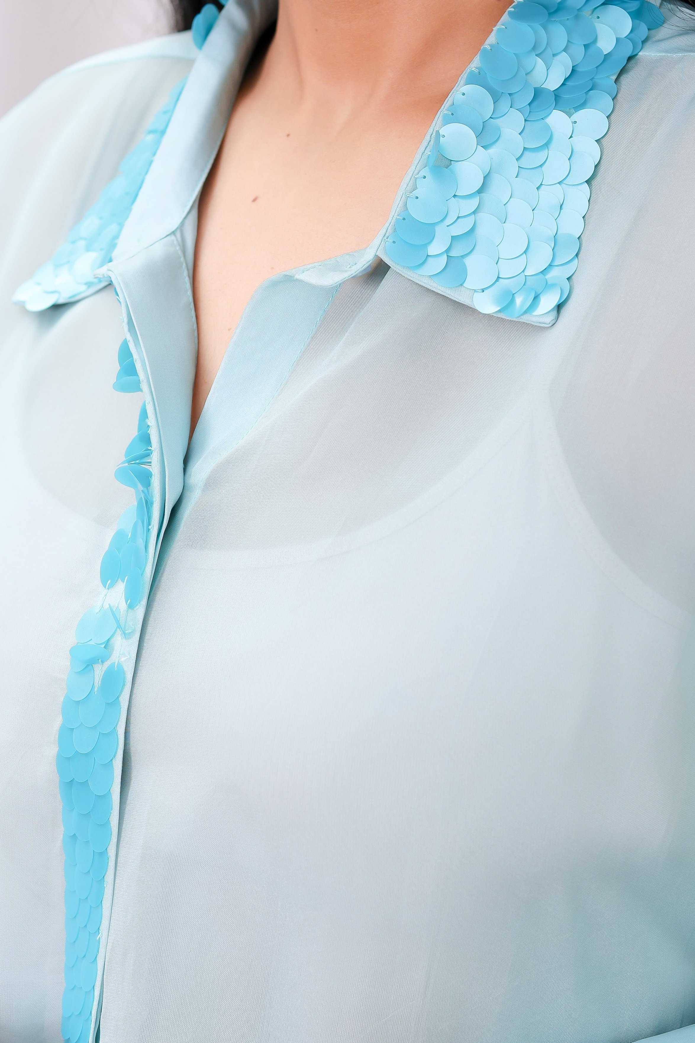 Sea Blue Silk Organza Shirt