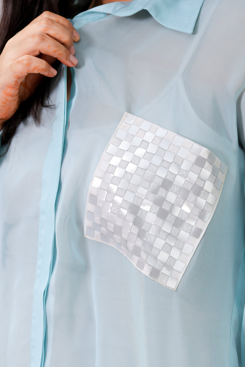 Sea Blue Mirror Organza Shirt