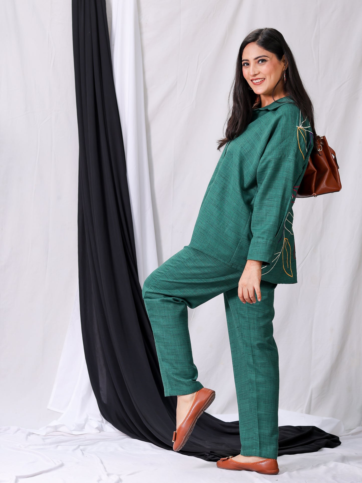 Olive Green Matka Silk Hand-Embroidered Co-ord Set