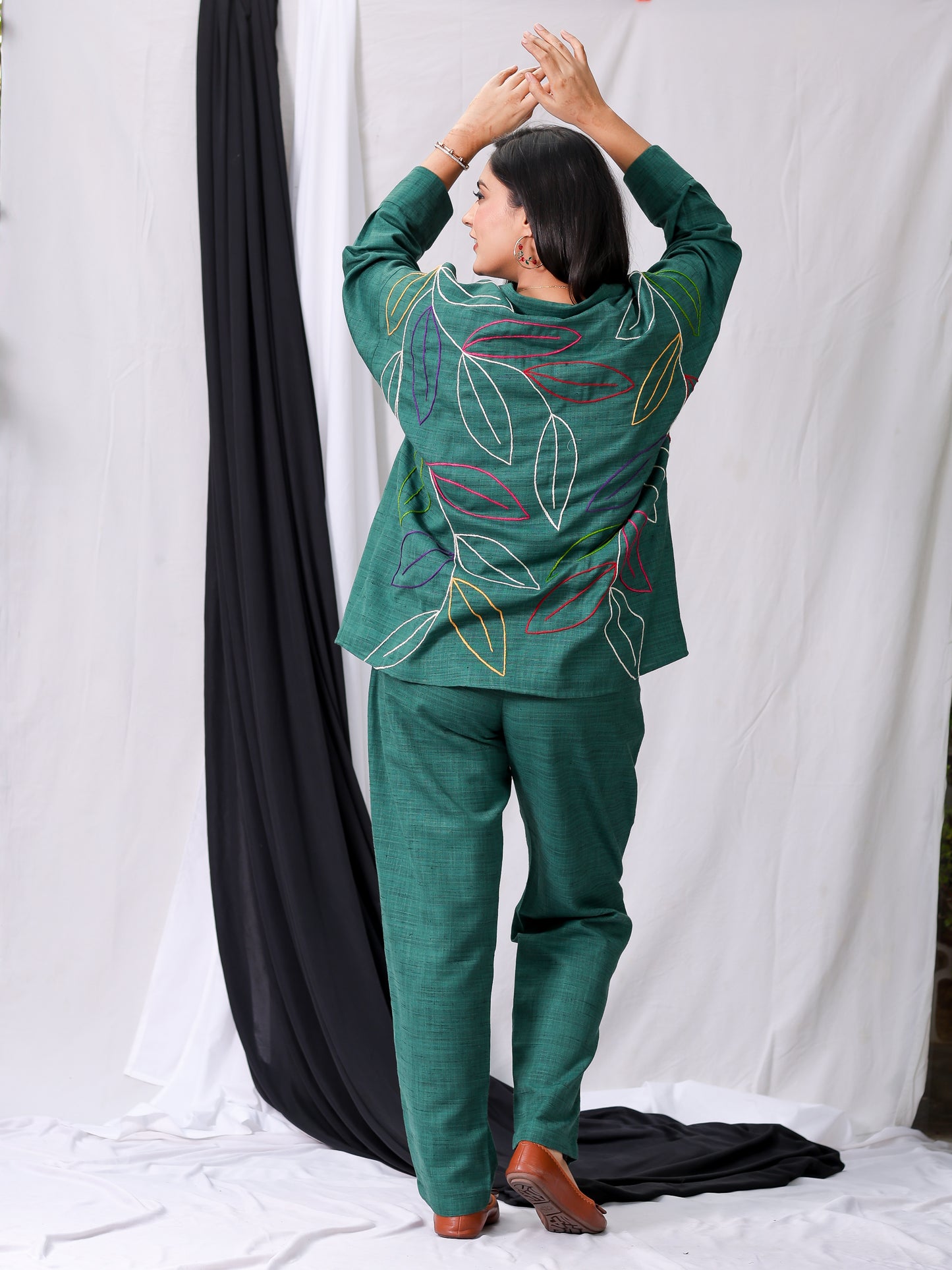 Olive Green Matka Silk Hand-Embroidered Co-ord Set