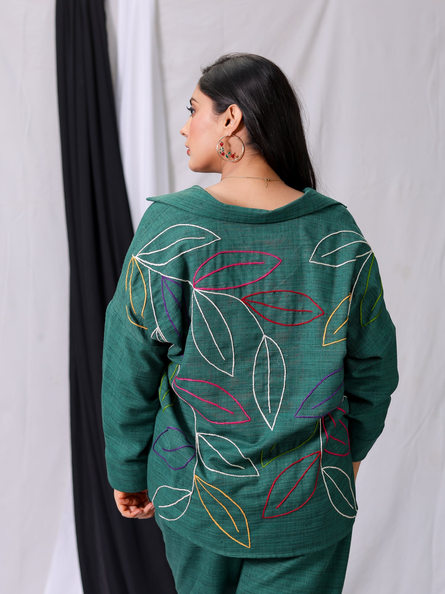 Olive Green Matka Silk Hand-Embroidered Co-ord Set
