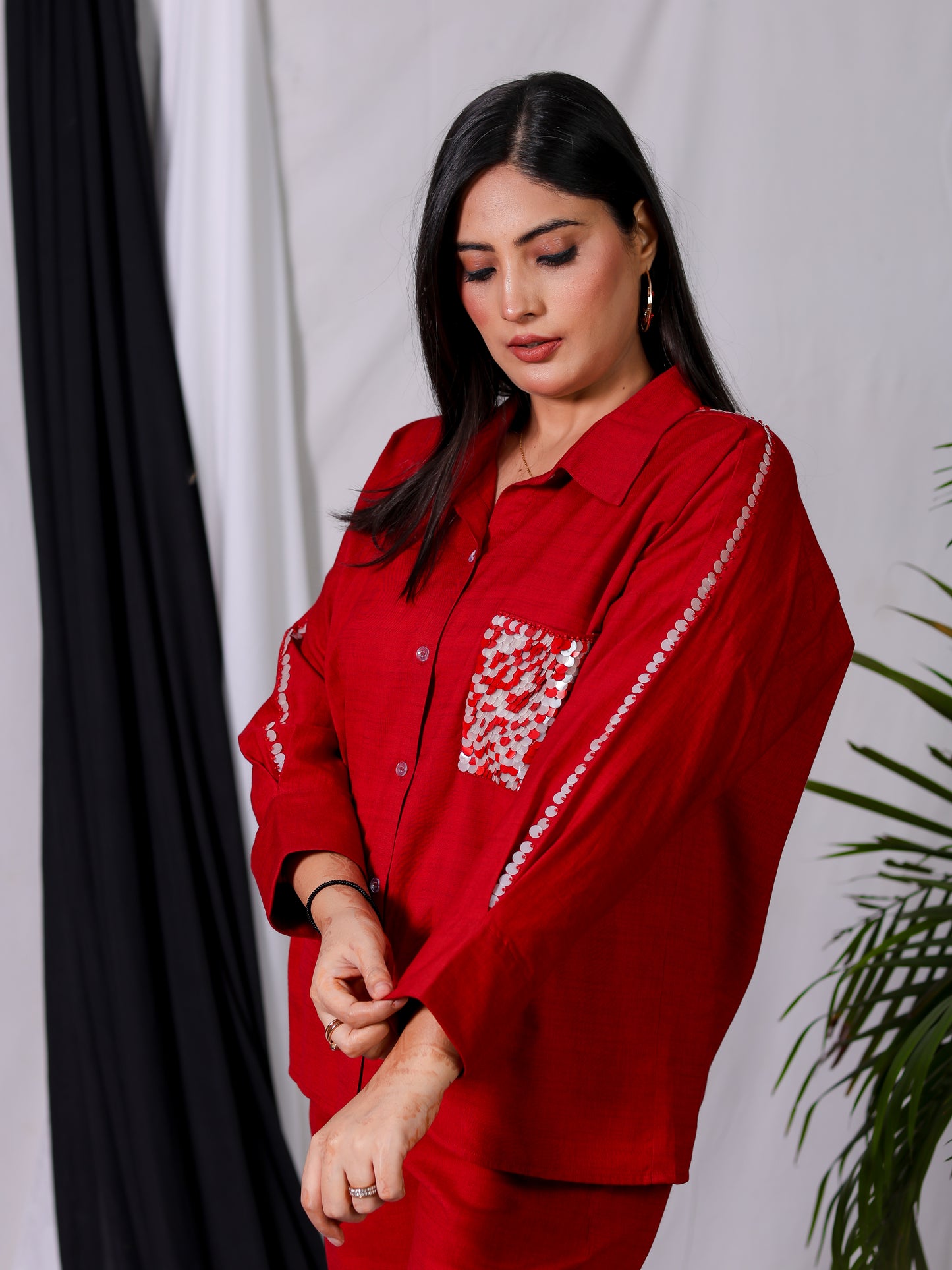 Cherry Red Hand-Embroidered Co-ord Set