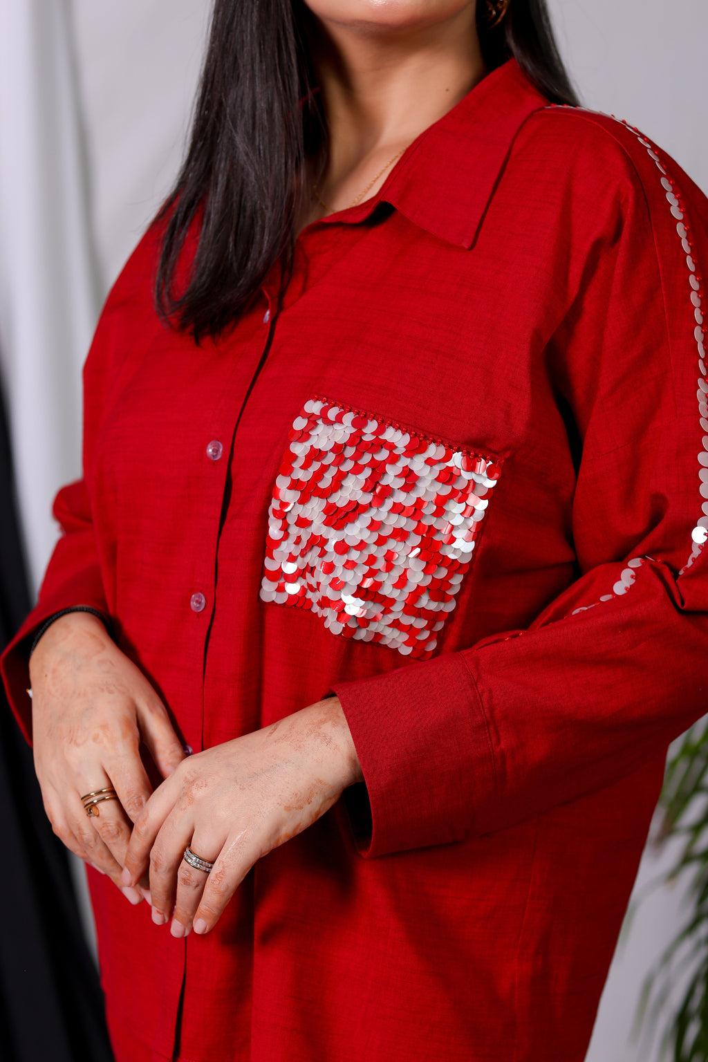 Cherry Red Hand-Embroidered Co-ord Set