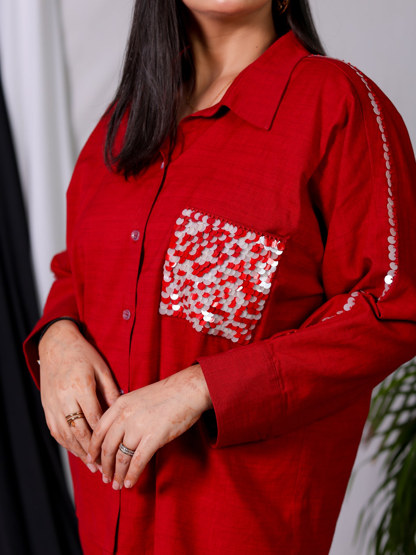 Cherry Red Hand-Embroidered Co-ord Set