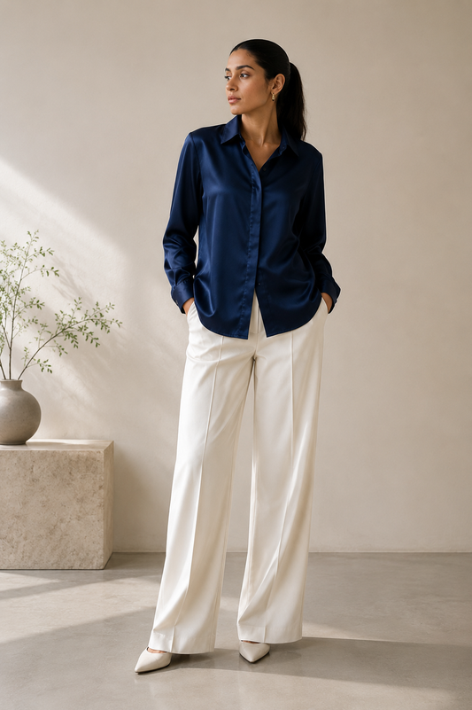 Silk Satin Shirt Classic Collar