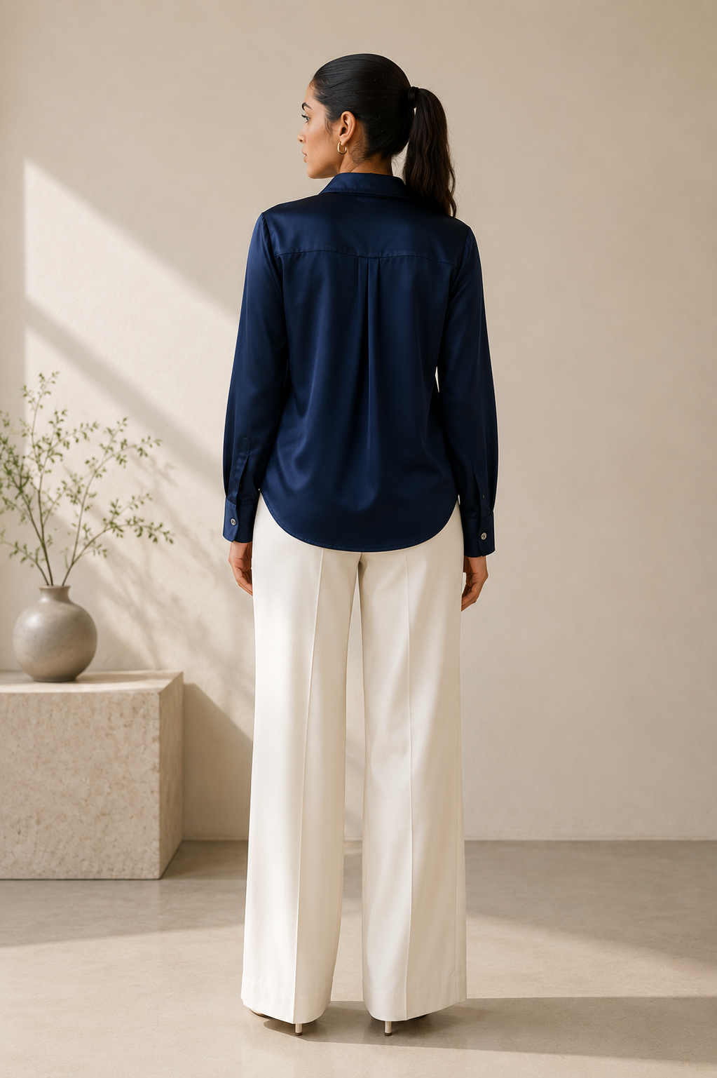 Silk Satin Shirt Classic Collar