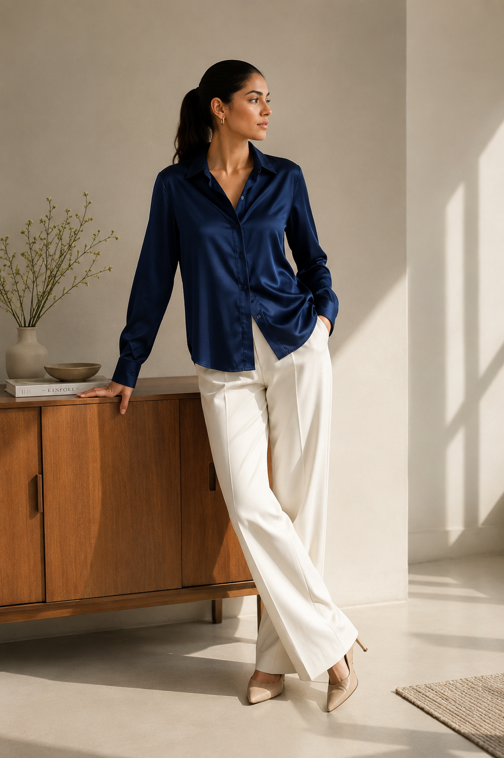 Silk Satin Shirt Classic Collar