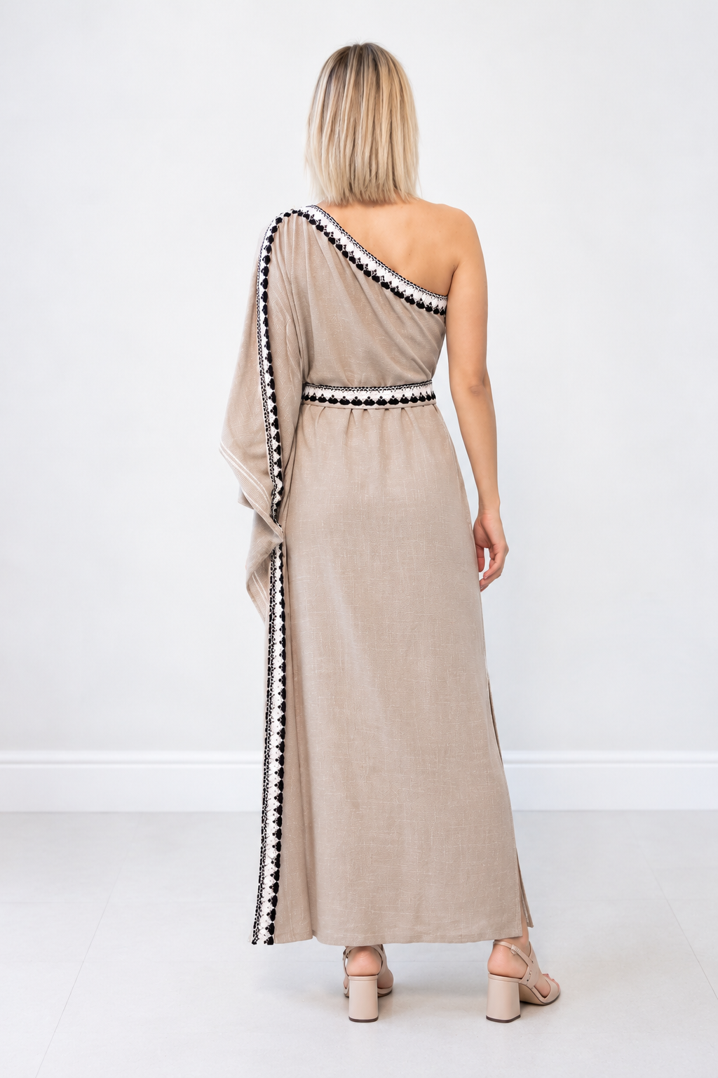 Taupe One-Shoulder Dresstan | Khaadi Cotton
