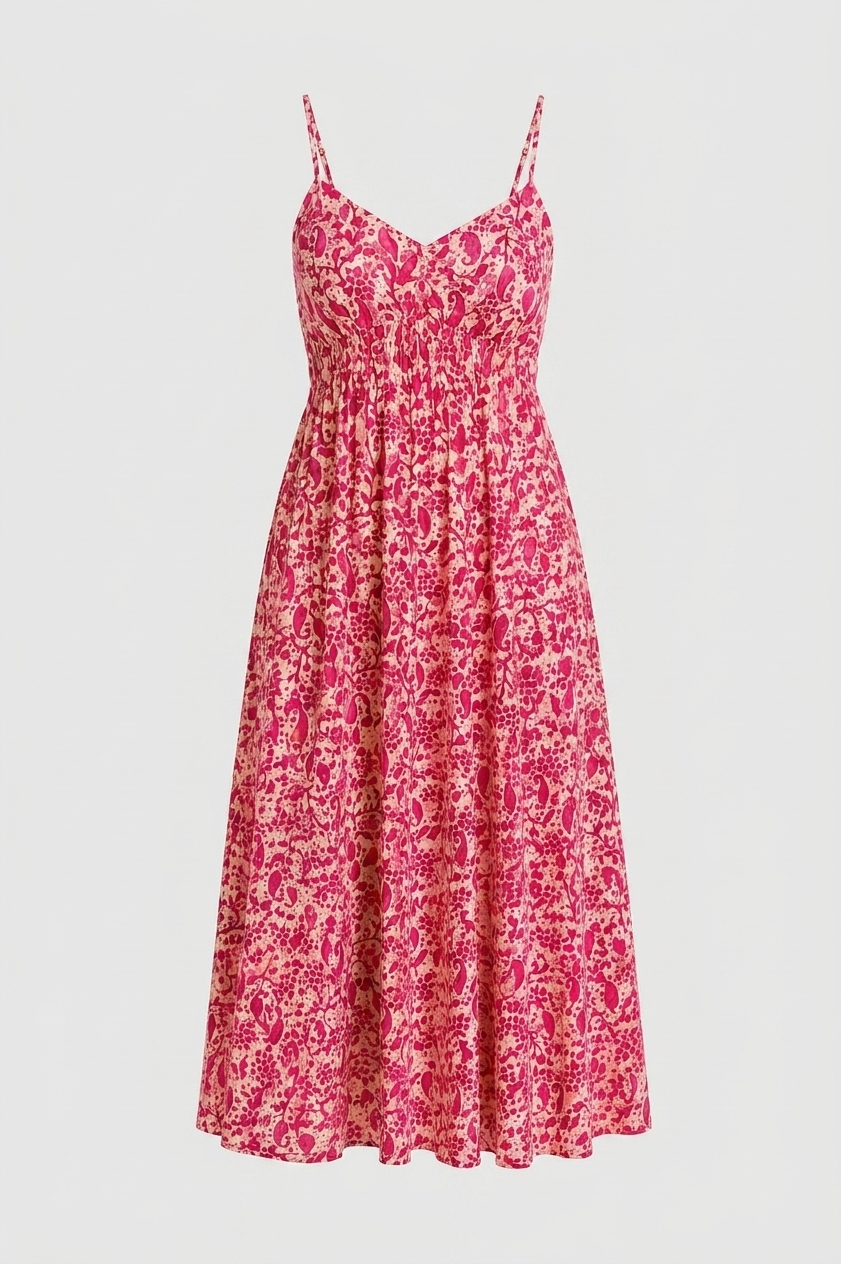 Fuschia Paisley Summer Midi Dress