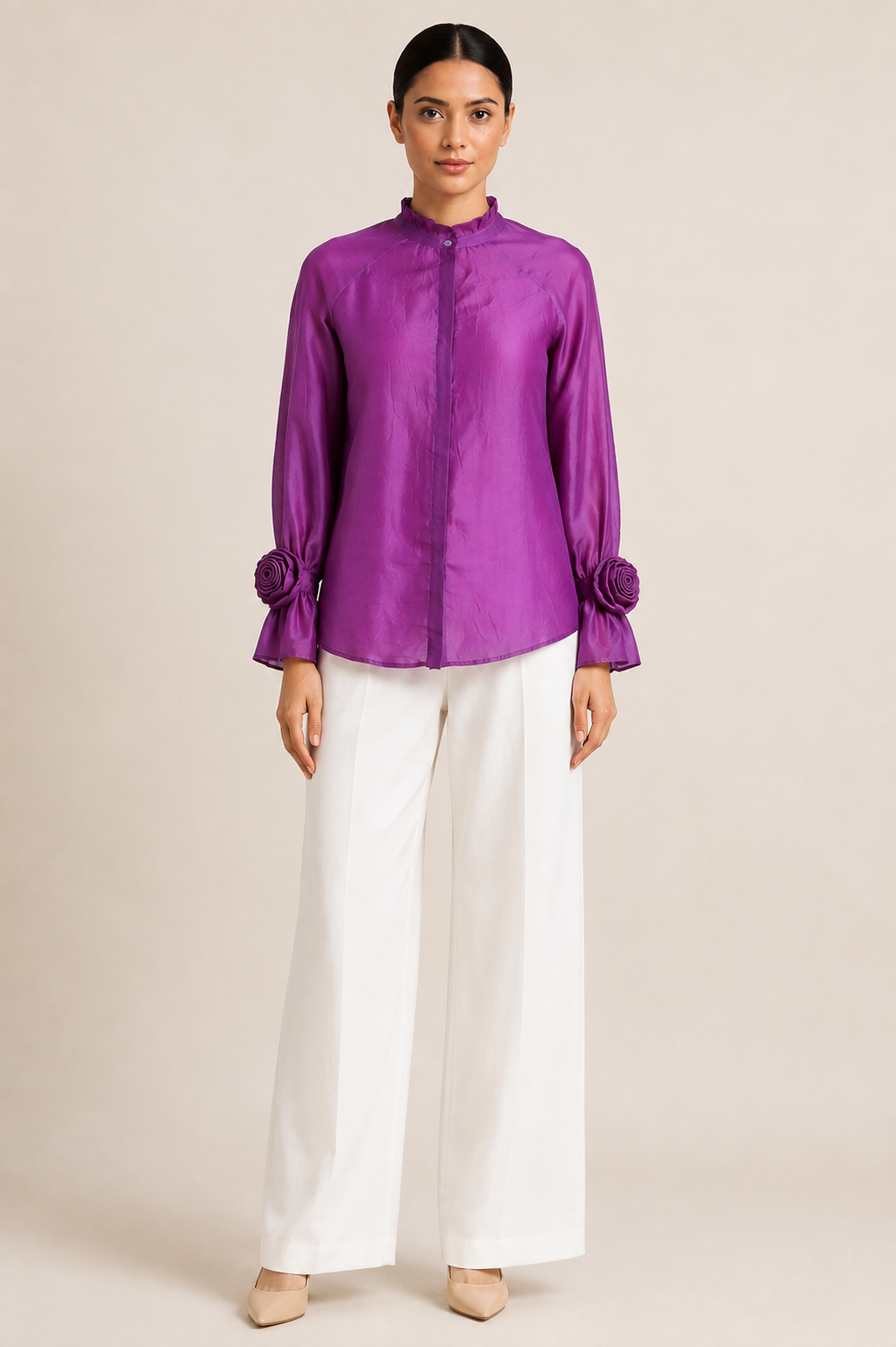 Purple Silk Chinese Collar Shirt