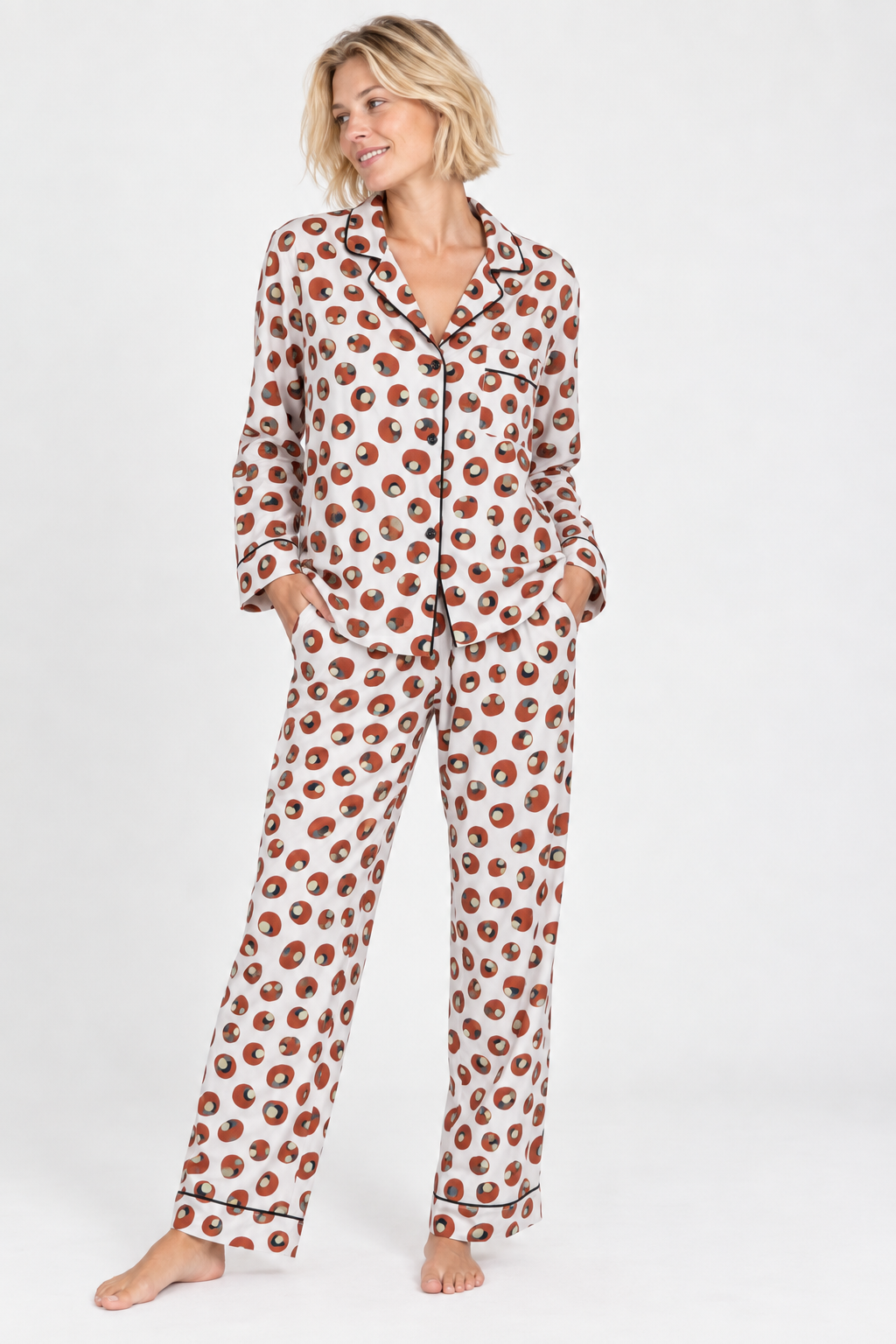 Chestnut Brown Printed Pyjama Set | Women's Cotton Loungewear