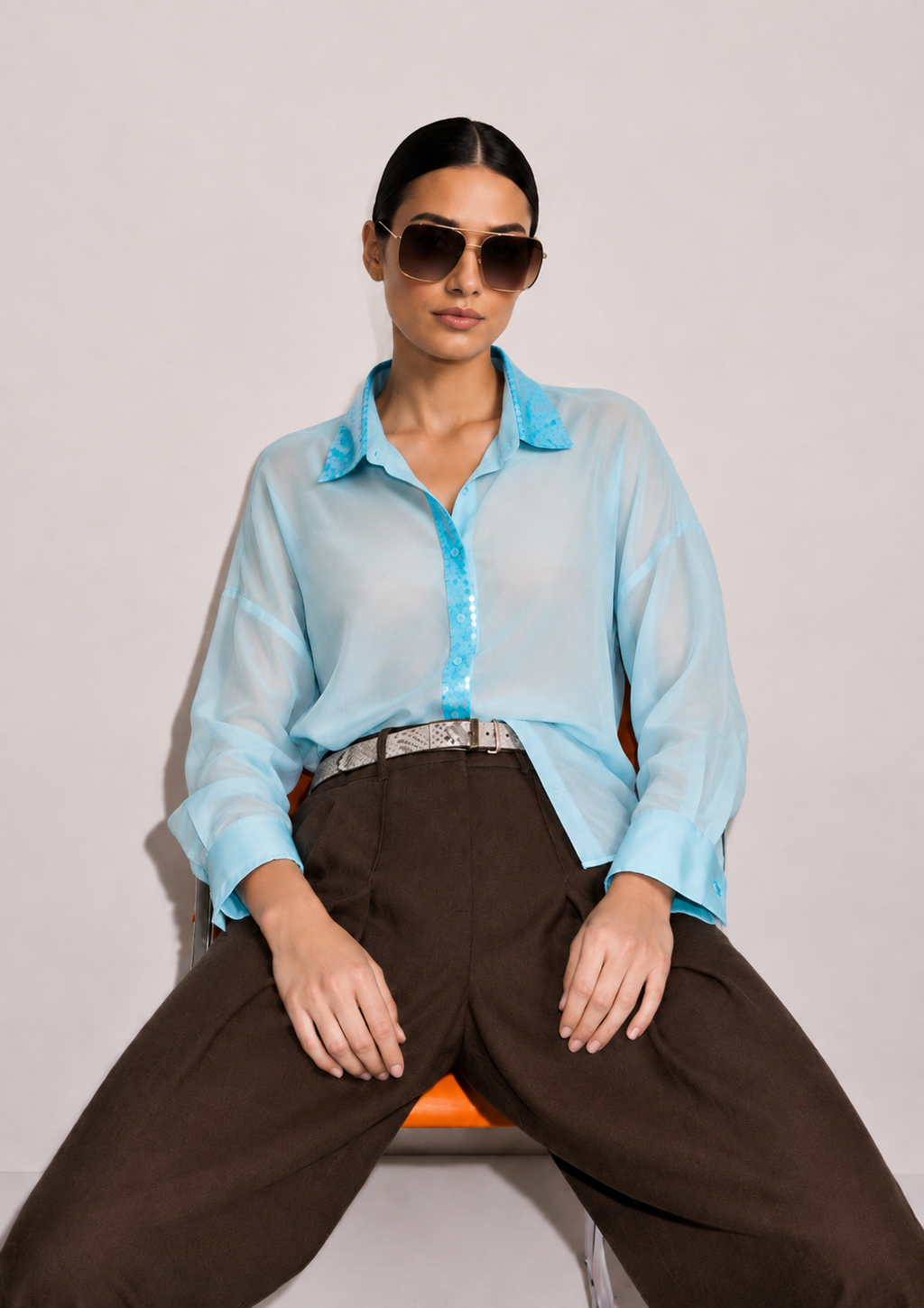 Sea Blue Silk Organza Shirt