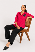 Fuchsia 2-Tone Silk Beaded Classic Collar Shirt