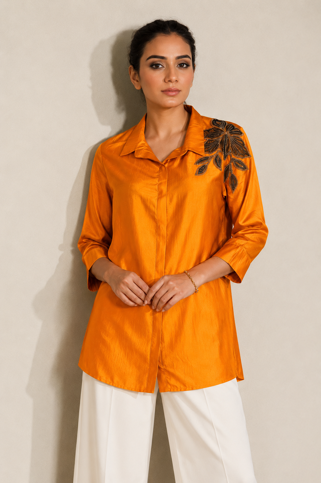 Amber Mashru Silk Embroidered Shirt