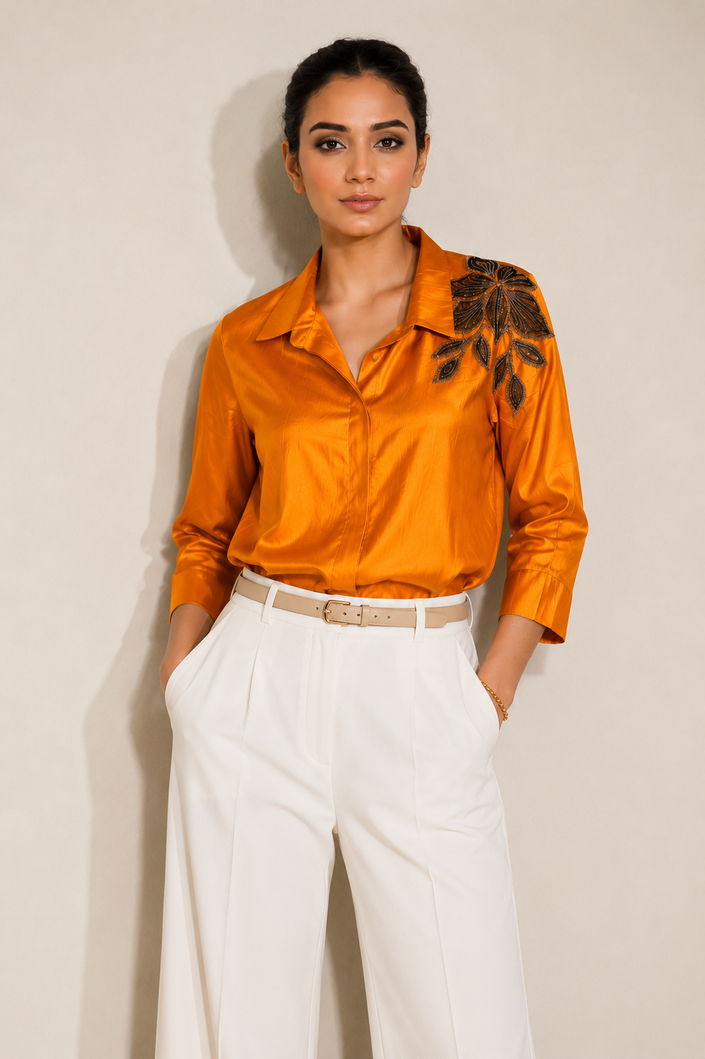 Amber Mashru Silk Embroidered Shirt