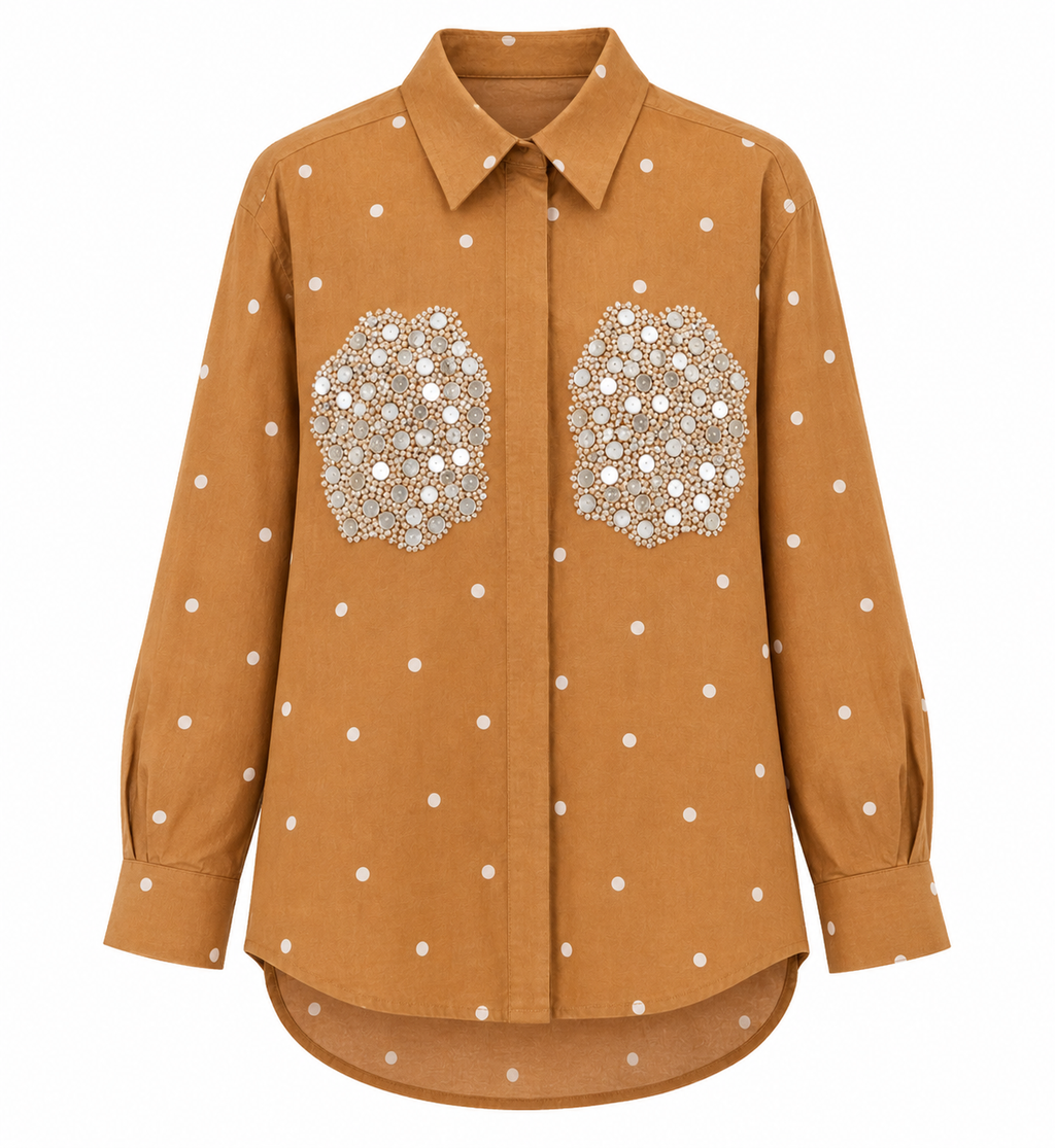 Camel polka dot sequins shirt