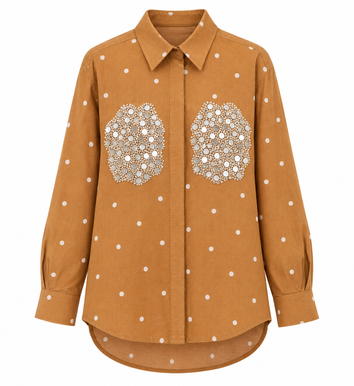 Camel polka dot sequins shirt