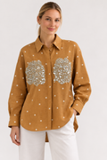 Camel polka dot sequins shirt