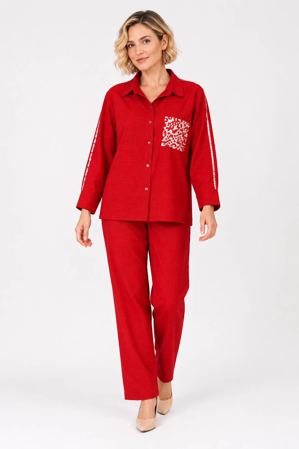 Cherry Red Hand-Embroidered Co-ord Set