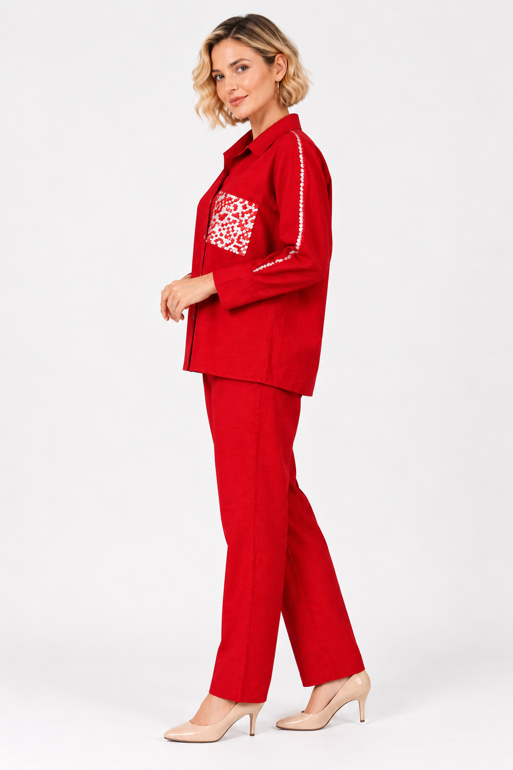 Cherry Red Hand-Embroidered Co-ord Set