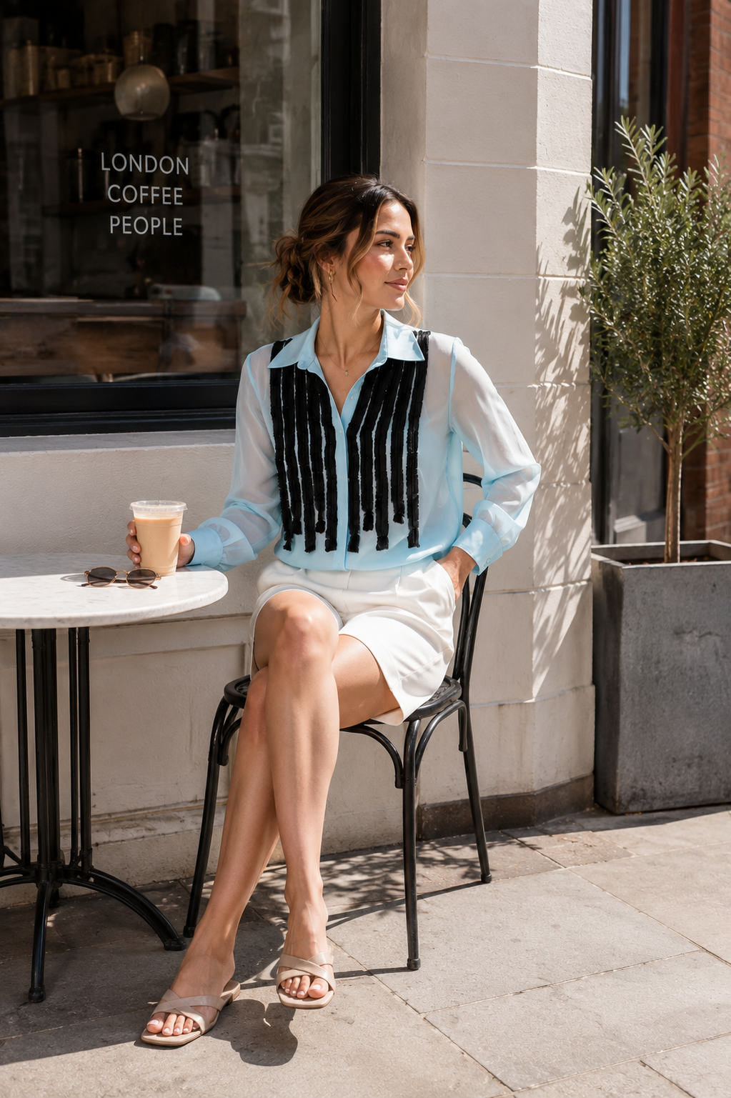 Sea Blue Organza Frill Shirt