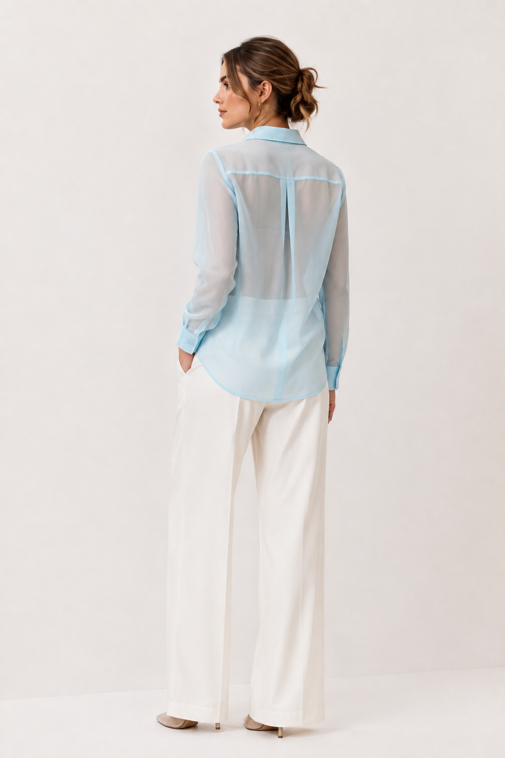 Sea Blue Silk Organza Frill Shirt