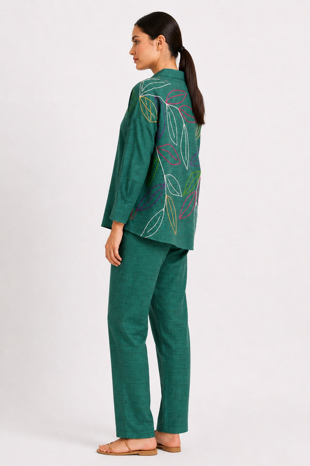 Green Embroidered Silk Co-Ord Set