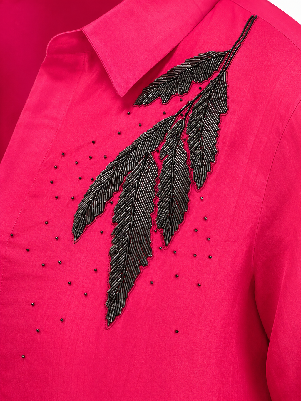 Fuchsia 2-Tone Silk Beaded Classic Collar Shirt