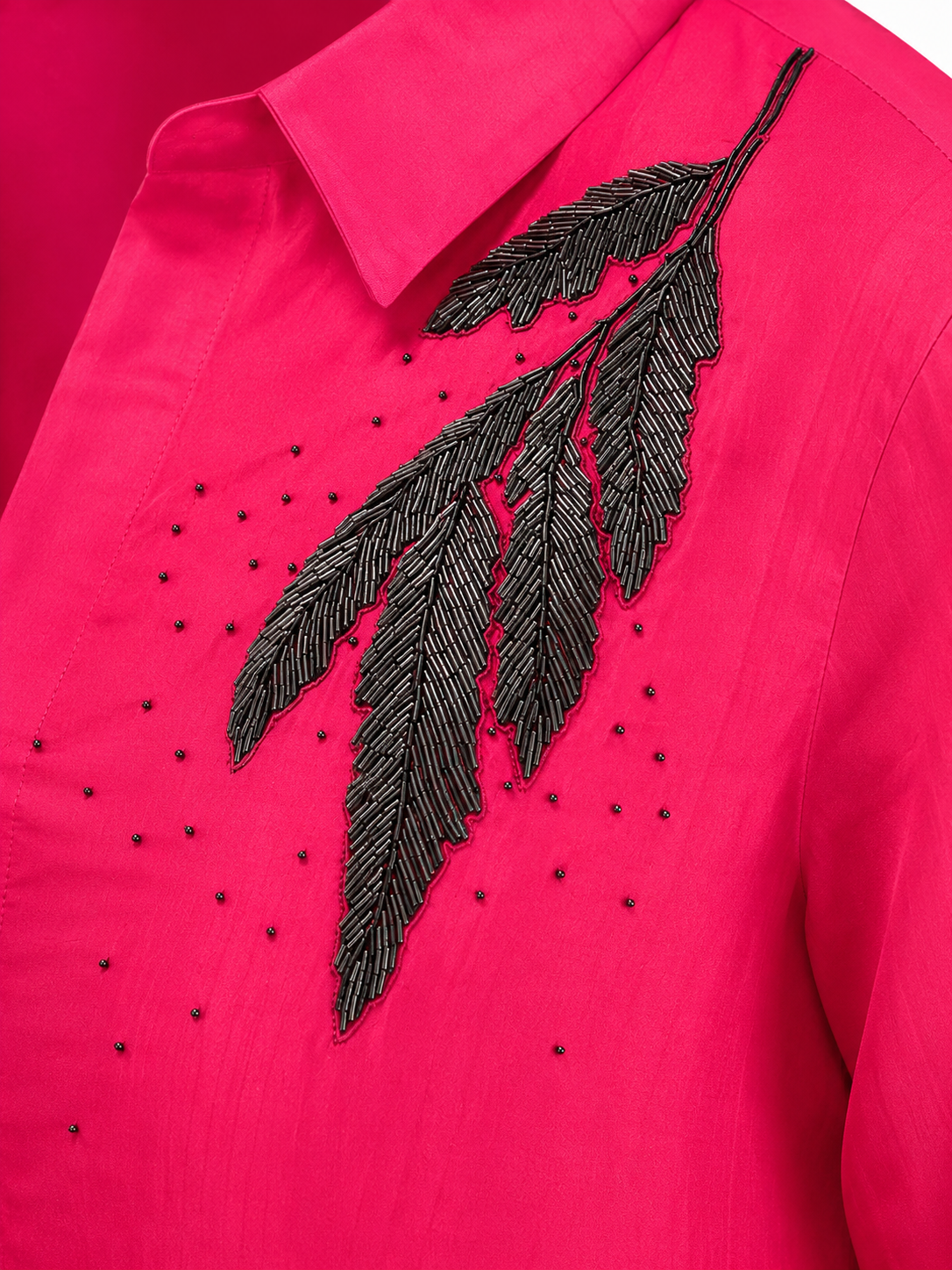 Fuchsia 2-Tone Silk Beaded Classic Collar Shirt