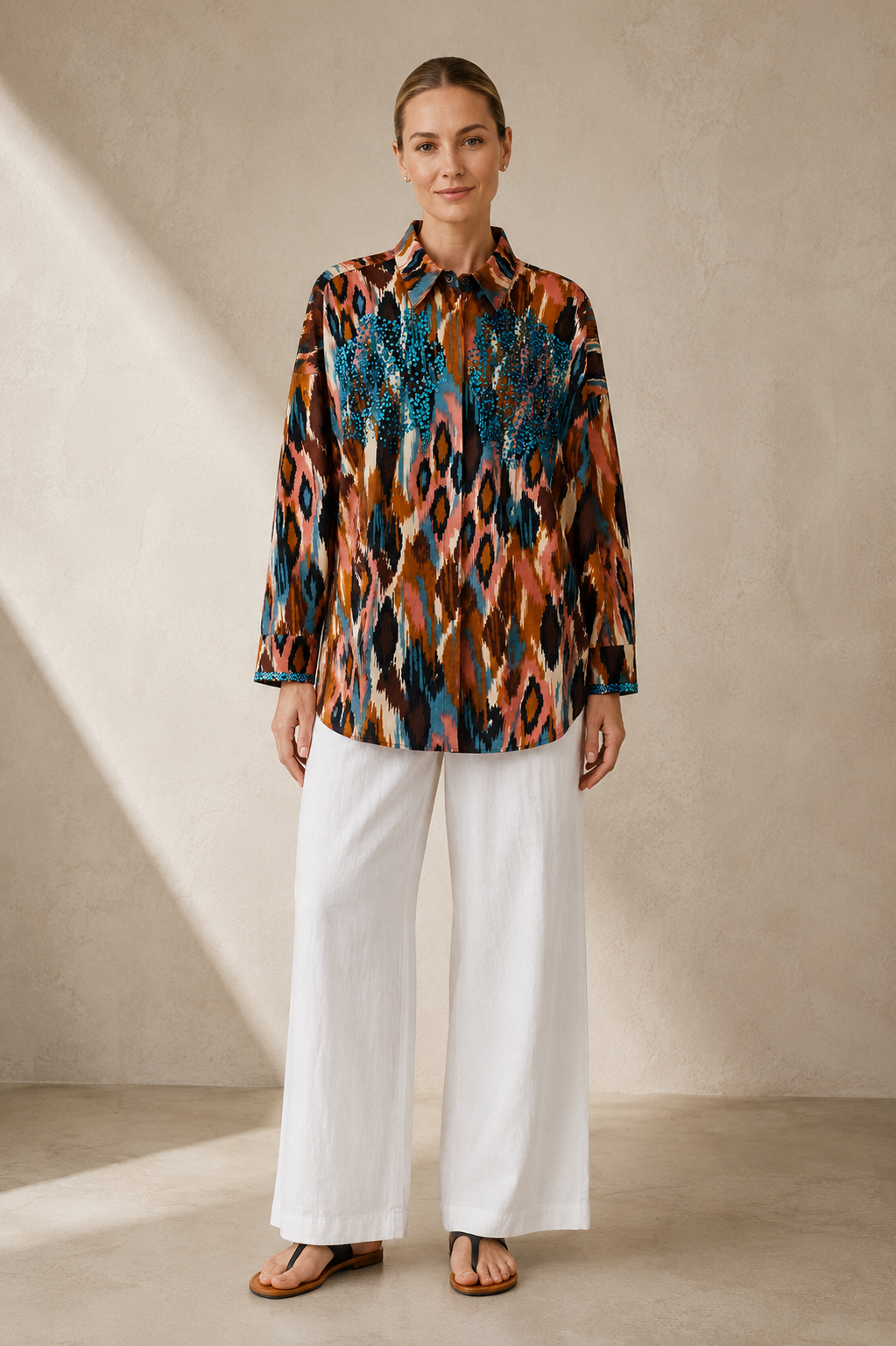 Ikat weave teal sequin shirt