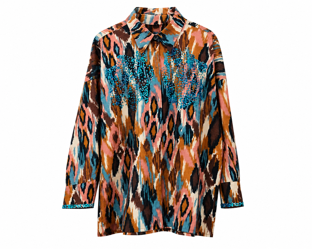 Ikat weave teal sequin shirt
