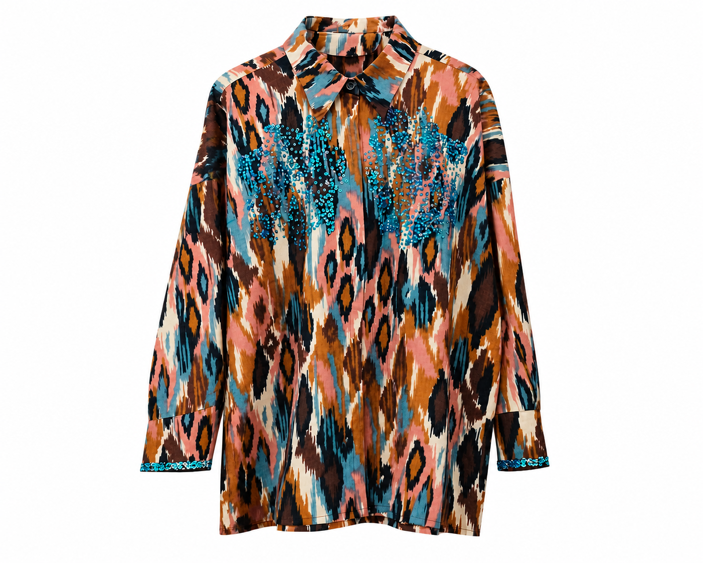 Ikat weave teal sequin shirt