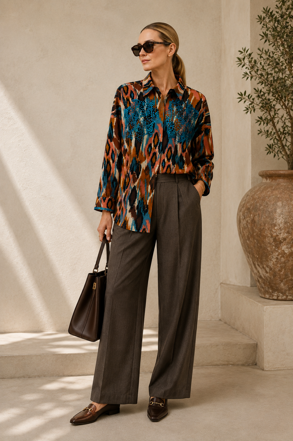 Ikat weave teal sequin shirt
