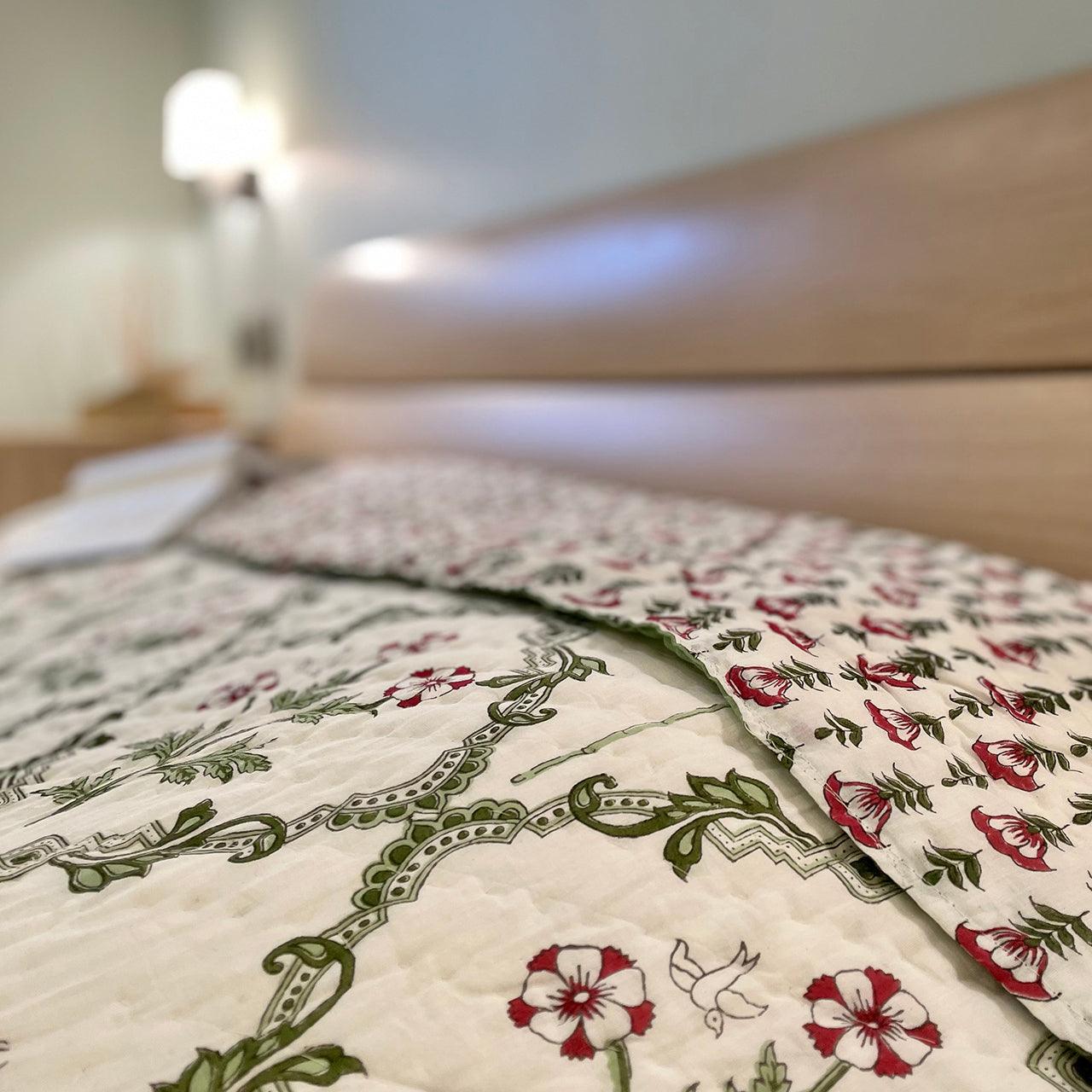 handblock paradise Garden Reversible Quilt - Yuniku London