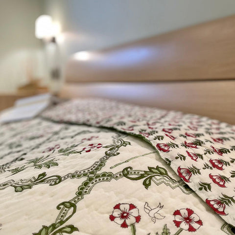 handblock paradise Garden Reversible Quilt - Yuniku London