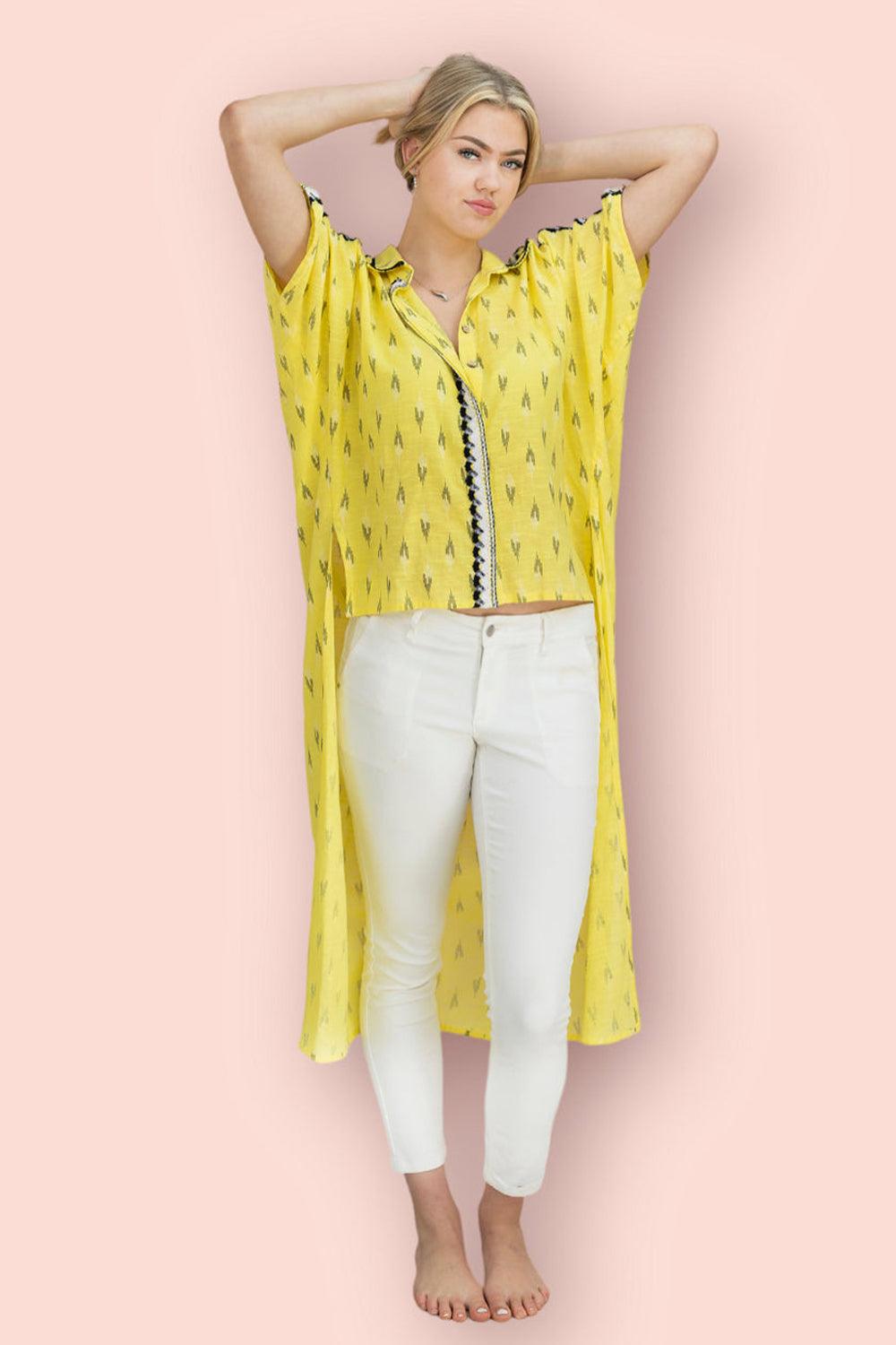 Cape Style High Low Shirt - Sunshine Yellow - Yuniku London